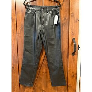 NWT Time and Tru Women Black Soot Faux Leather High Rise Straight Leg Pants
